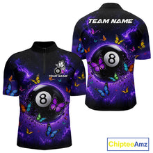 Load image into Gallery viewer, Purple Light 8 Ball Billiard Quarter-Zip Shirt For Men, Custom Butterfly Pool Jersey, Personalized Billiards Uniform