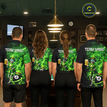 Load image into Gallery viewer, Fire Flame Shamrock Skeleton St Patrick's Day Men Billiard Shirts Custom Pool 8 Balls Billiard Attire NYN2741