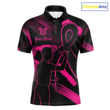 Load image into Gallery viewer, Black and pink grunge ribbon dart shirt for men breast cancer awareness dart jersey