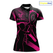 Load image into Gallery viewer, Black and pink grunge ribbon dart shirt for women breast cancer awareness dart jersey