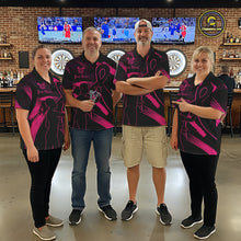 Load image into Gallery viewer, Custom Black &amp; Pink Grunge Ribbon Dart Shirts For Men Breast Cancer Awareness Darts Team Jersey NYN3345