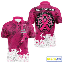 Load image into Gallery viewer, White and pink grunge ribbon dart shirt for men breast cancer dart team jersey