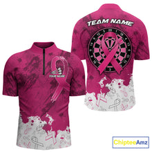Load image into Gallery viewer, White and pink grunge ribbon dart shirt for men breast cancer dart team jersey