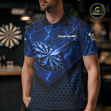 Load image into Gallery viewer, Blue Hexagon Pattern Thunder Lightning Mens Darts Shirt Personalized Dart Team Jerseys For Darters NYN3164