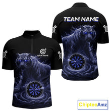 Load image into Gallery viewer, Custom Blue Smokes Funny Tiger Dartboard Men Darts Quarter-Zip Shirt, Outfits Dart Jerseys NYN1811