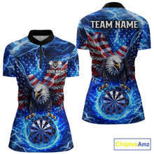 Load image into Gallery viewer, Patriotic Eagle Blue Flames Thunder Dartboard Women Darts Quarter-Zip Shirt Custom US Flag Darts Jersey NYN2607