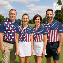 Load image into Gallery viewer, Mens Golf Polo Shirts American Flag Patriotic Custom Golf Ball Argyle Pattern Mens Golf Polos NYN3381