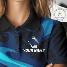 Load image into Gallery viewer, Womens Golf Ball Pattern Shirts Custom Black And Blue Mens Golf Polos Golf Team Outfits NYN3383