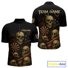 Load image into Gallery viewer, Custom Grunge Skull Dartboard Patriotic Dart Men 1/4-Zip Shirt US Flag Dart Jerseys NYN1562