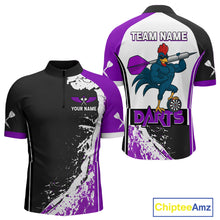 Load image into Gallery viewer, Purple Fiery Rooster Fury Dart Arrow Men Funny Darts Quarter- Zip Shirt Custom Name Darts Jersey NYN2112
