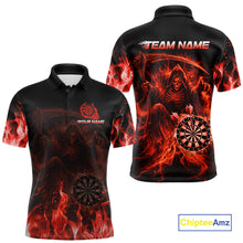 Load image into Gallery viewer, Custom Red Flaming Grim Reaper Dartboard Men Dart Polo Shirt Personalized Skull Dart Team Jerseys NYN2774