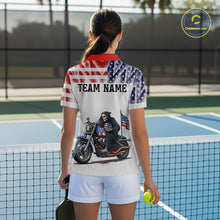 Load image into Gallery viewer, Custom Grim Reaper Motorcycle Pickleball Jersey For Women Patriotic Pickleball Paddle Shirts NYN2132
