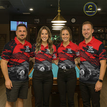 Load image into Gallery viewer, Black &amp; Red Grunge 8 Ball Pool Women Billiard Polo &amp; 1/4-Zip Jersey Custom Billiard Shirt Designs NYN2411