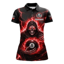 Load image into Gallery viewer, Red Flames Grim Reaper Holding 8 Ball Pool Women Polo &amp; 1/4-Zip Shirt Personalized Billiard Gifts NYN2662