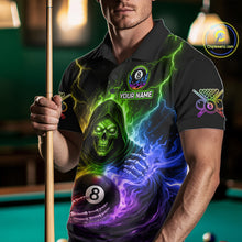 Load image into Gallery viewer, Colorful Flames Grim Reaper Holding 8 Ball Pool Men Polo &amp; 1/4-Zip Shirt Personalized Billiard Gifts NYN2663