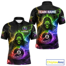 Load image into Gallery viewer, Colorful Flames Grim Reaper Holding 8 Ball Pool Men Polo &amp; 1/4-Zip Shirt Personalized Billiard Gifts NYN2663