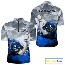 Load image into Gallery viewer, White Blue Funny Cracked Pins &amp; Ball Bowling Shirt For Men Custom Outfit Team Bowling Jersey NYN3234