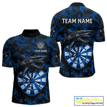 Load image into Gallery viewer, Custom Blue Digital Camo Dartboard Horror Shark Darts Quarter-Zip Shirt For Men Dart Gifts NYN1966