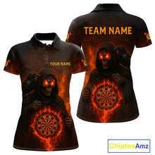 Load image into Gallery viewer, Custom Red Flames Raven Grim Reaper Dartboard Dart Polo Shirt For Women Dart Outfit Jersey NYN1452