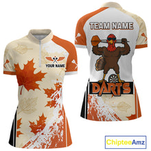 Load image into Gallery viewer, Custom Funny Turkey Autumn Leaves Dart 1/4-Zip Shirt For Women Thanksgiving Dart Jersey NYN1458
