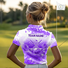 Load image into Gallery viewer, Purple Womens Golf Polo Shirt Custom Water Splash Pattern With Golf Ball, Team Golf Tops NYN3591