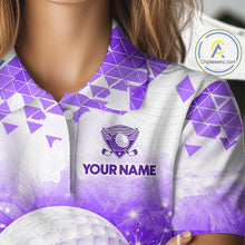 Load image into Gallery viewer, Purple Womens Golf Polo Shirt Custom Water Splash Pattern With Golf Ball, Team Golf Tops NYN3591