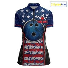 Load image into Gallery viewer, Grunge American Flag Bowling Polo &amp; 1/4 Zip Shirts For Women Custom Patriotic Team Bowling Jerseys NYN3128