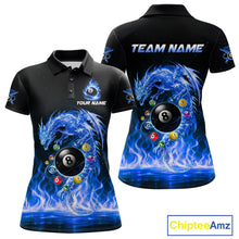 Load image into Gallery viewer, Fire Flame Dragon Pool 8 Ball Women's Billiard Shirt Custom Billiard Team League Attire|Blue NYN2557