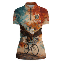 Load image into Gallery viewer, Blue &amp; Orange Watercolor Funny Eagle Dartboard Women Dart Quarter-Zip Shirts Custom Dart Team Jerseys NYN2728