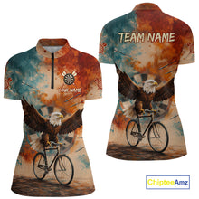 Load image into Gallery viewer, Blue &amp; Orange Watercolor Funny Eagle Dartboard Women Dart Quarter-Zip Shirts Custom Dart Team Jerseys NYN2728