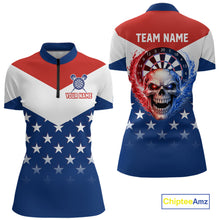 Load image into Gallery viewer, Blue And Red Dartboard Patriotic Dart Quarter-Zip Shirts For Women Custom Dart Team Jerseys NYN2729