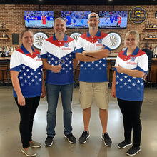 Load image into Gallery viewer, Blue And Red Dartboard Patriotic Dart Polo Shirts For Women Custom Dart Team Jerseys NYN2729