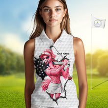 Load image into Gallery viewer, Funny Flamingo Ladies Golf White Womens Patriot Golf Sleeveless Polo Shirts Custom US Flag Golf Gifts NYN3149