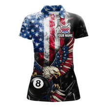 Load image into Gallery viewer, US Flag Smoke Eagle 8 Ball Pool Billiard Shirt For Women Custom Broken Glass Billiard Team Attire NYN2743