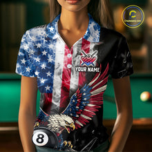 Load image into Gallery viewer, US Flag Smoke Eagle 8 Ball Pool Billiard Shirt For Women Custom Broken Glass Billiard Team Attire NYN2743