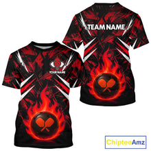 Load image into Gallery viewer, Custom Red Grunge Fire Flame Pickleball Ball &amp; Paddle T-Shirt For Men Outfits Pickleball Jersey NYN2576