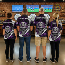 Load image into Gallery viewer, Silver Skull Purple Grunge US Flag Men Darts Quarter-Zip Shirt Custom Name Dart League Jerseys NYN2062