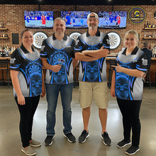 Load image into Gallery viewer, Silver Blue Flaming Skull Dartboard Men Darts Quarter-Zip Shirt Custom Team Dart League Jerseys NYN2072