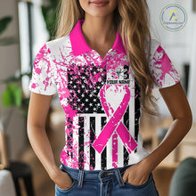 Load image into Gallery viewer, American Flag Splatter Pink Women Golf Polo Shirt Custom Breast Cancer Golf Team Outfits NYN3386