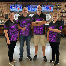 Load image into Gallery viewer, Fire Flame Skull Purple Grunge Dartboard Custom Dart Quarter-Zip Shirt For Men Dart League Jerseys NYN2093