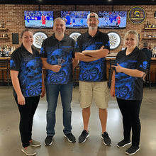 Load image into Gallery viewer, Fire Flame Skull Blue Grunge Dartboard Custom Dart Polo Shirt For Women Dart League Jerseys NYN2094