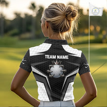 Load image into Gallery viewer, Custom Crown Claws Golf Ball Team Attire White And Black Golf Ball Pattern Polo Shirts For Women NYN3177