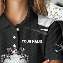 Load image into Gallery viewer, Custom Crown Claws Golf Ball Team Attire White And Black Golf Ball Pattern Polo Shirts For Women NYN3177