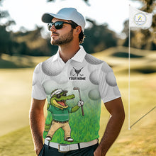 Load image into Gallery viewer, Funny Mens Golf Polo Shirt Custom Alligator Golfer Grass Pattern Golf Team Outfits NYN3397