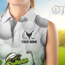 Load image into Gallery viewer, Funny Womens Golf Sleeveless Polo Shirt Custom Alligator Golfer Grass Pattern Golf Team Outfits NYN3397