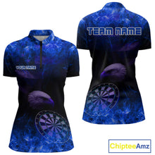 Load image into Gallery viewer, Custom Black And Blue Flames Eagle Dartboard Darts 1/4-Zip Shirt For Women Outfit Darts Jerseys NYN0946