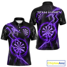 Load image into Gallery viewer, Custom Lightning Purple And Black Darts Polo Shirt For Men Darts Tournament Jerseys NYN0951