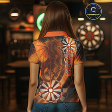Load image into Gallery viewer, Custom Women's Darts Polo Shirt Dragon And Dartboard - Personalized Name &amp; Team NYN0721