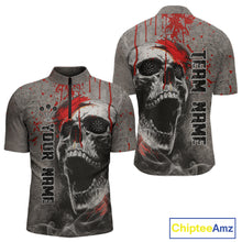 Load image into Gallery viewer, Custom Red Dripping Skull Grunge 1/4-Zip Dart Shirt For Men Dartboard Outfits Dart Jersey NYN1319