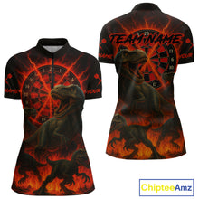 Load image into Gallery viewer, Custom Red Flaming Dinosaurs Dartboard 1/4-Zip Dart Shirt For Women Dinosaur Dart Jerseys NYN1358